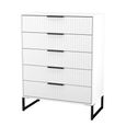 Fluted Chest - 5 Drawer - Wide - White Matt