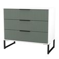 Fluted Chest - 3 Drawer - Reed Green and White Matt