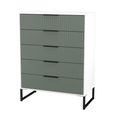 Fluted Chest - 5 Drawer - Wide - Reed Green and White Matt