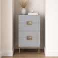 Lilly Tallboy Chest - 4 Drawer - Chevron - Soft Grey and Bronze - Wood and Metal