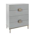 Lilly Narrow Chest - 4 Drawer - Chevron - Soft Grey and Bronze - Wood and Metal