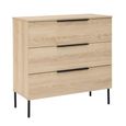 Luna Wide Chest - 3 Drawer - Oak and Black - Wood and Metal