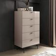 Claire Fluted Narrow Chest - 5 Drawer - Pearl Line Eco Veneer High Gloss and Black