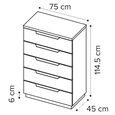 Kroma Italian Tall Chest - 5 Drawer - Venetian Grey