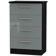 Knightsbridge Grey Gloss and Black 4 Drawer Midi Chest thumbnail 2