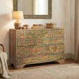 Jungle Natural Mango Wood Hand Painted Multi Drawer Wide Chest