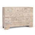 Indira Distressed Washed White Floral Carved Mango Wood Multi Drawer Wide Chest thumbnail 2