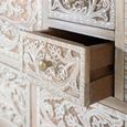 Indira Distressed Washed White Floral Carved Mango Wood Multi Drawer Wide Chest thumbnail 4