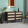 Clearance - Ferrero Black and Woven Rattan 6 Drawer Wide Chest