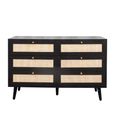 Clearance - Ferrero Black and Woven Rattan 6 Drawer Wide Chest