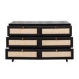 Clearance - Ferrero Black and Woven Rattan 6 Drawer Wide Chest