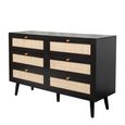 Clearance - Ferrero Black and Woven Rattan 6 Drawer Wide Chest
