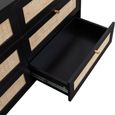 Clearance - Ferrero Black and Woven Rattan 6 Drawer Wide Chest