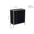 Fenwick Chest - 4 Drawer - Black Glass - Gold Trim