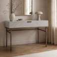 Lilly Dressing Table - 1 Drawer - Chevron - Soft Grey and Bronze - Wood and Metal
