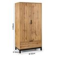 Bali Oak Double 2 Door 1 Drawer Wardrobe thumbnail 4