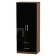 Knightsbridge Wardrobe - 2 Door - 2 Drawer - Double - Black Gloss and Walnut