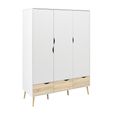 Oslo Wardrobe - 3 Door - 3 Drawer - White and Oak