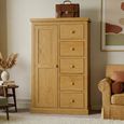 Churchill Wardrobe - 1 Door 5 Drawer - Combination - Waxed Pine