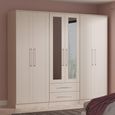 York Wardrobe - 6 Door - Tall - Mirror - Combi - Cashmere