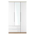Milan Wardrobe - 3 Door - 1 Mirror - LHF 2 Drawer - Tall - Combi - White Gloss and Oak