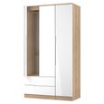 Milan Wardrobe - 3 Door - 1 Mirror - LHF 2 Drawer - Tall - Combi - White Gloss and Oak