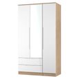 Milan Wardrobe - 3 Door - 1 Mirror - LHF 2 Drawer - Tall - Combi - White Gloss and Oak