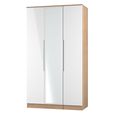 Milan Wardrobe - 3 Door - 1 Mirror - Tall - Triple - White Gloss and Oak