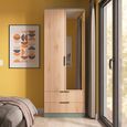 Java Fluted Wardrobe - 2 Door - Tall Combi - 1 Mirror - Natural and Reed Green