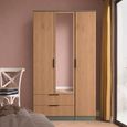 Java Fluted Wardrobe - 3 Door - Tall Triple Combi - 1 Mirror - Natural and Reed Green