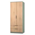 Java Fluted Wardrobe - 2 Door - 2 Drawer - Natural and Reed Green
