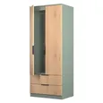 Java Fluted Wardrobe - 2 Door - 2 Drawer - Natural and Reed Green