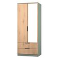 Java Fluted Wardrobe - 2 Door - Combi - 1 Mirror - Natural and Reed Green