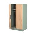 Java Fluted Wardrobe - 2 Door - Plain Midi - Natural and Reed Green