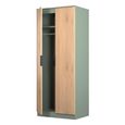 Java Fluted Wardrobe - 2 Door - Plain Robe - Natural and Reed Green
