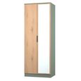 Java Fluted Wardrobe - 2 Door - Tall - 1 Mirror - Natural and Reed Green