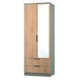 Java Fluted Wardrobe - 2 Door - Tall Combi - 1 Mirror - Natural and Reed Green