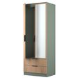 Java Fluted Wardrobe - 2 Door - Tall Combi - 1 Mirror - Natural and Reed Green