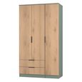 Java Fluted Wardrobe - 3 Door - 2 Drawer - Tall Triple - Natural and Reed Green