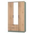 Java Fluted Wardrobe - 3 Door - Tall Triple Combi - 1 Mirror - Natural and Reed Green