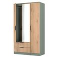 Java Fluted Wardrobe - 3 Door - Tall Triple Combi - 1 Mirror - Natural and Reed Green
