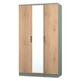 Java Fluted Wardrobe - 3 Door - Tall Triple Robe - 1 Mirror - Natural and Reed Green