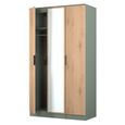 Java Fluted Wardrobe - 3 Door - Tall Triple Robe - 1 Mirror - Natural and Reed Green