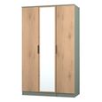 Java Fluted Wardrobe - 3 Door - Triple - 1 Mirror - Natural and Reed Green