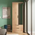 Java Fluted Wardrobe - 2 Door - Tall Combi - 1 Mirror - Natural and Nebraska