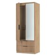 Java Fluted Wardrobe - 2 Door - Combi - 1 Mirror - Natural and Nebraska