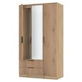 Java Fluted Wardrobe - 3 Door - Tall Triple Combi - 1 Mirror - Natural and Nebraska