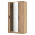 Java Fluted Wardrobe - 3 Door - Tall Triple Robe - 1 Mirror - Natural and Nebraska
