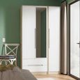 Monaco Wardrobe - 3 Door - 1 Mirror - LHF 2 Drawer - Tall - Combi - White Matt and Oak