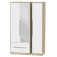 Monaco Wardrobe - 3 Door - 1 Mirror - LHF 2 Drawer - Tall - Combi - White Matt and Oak